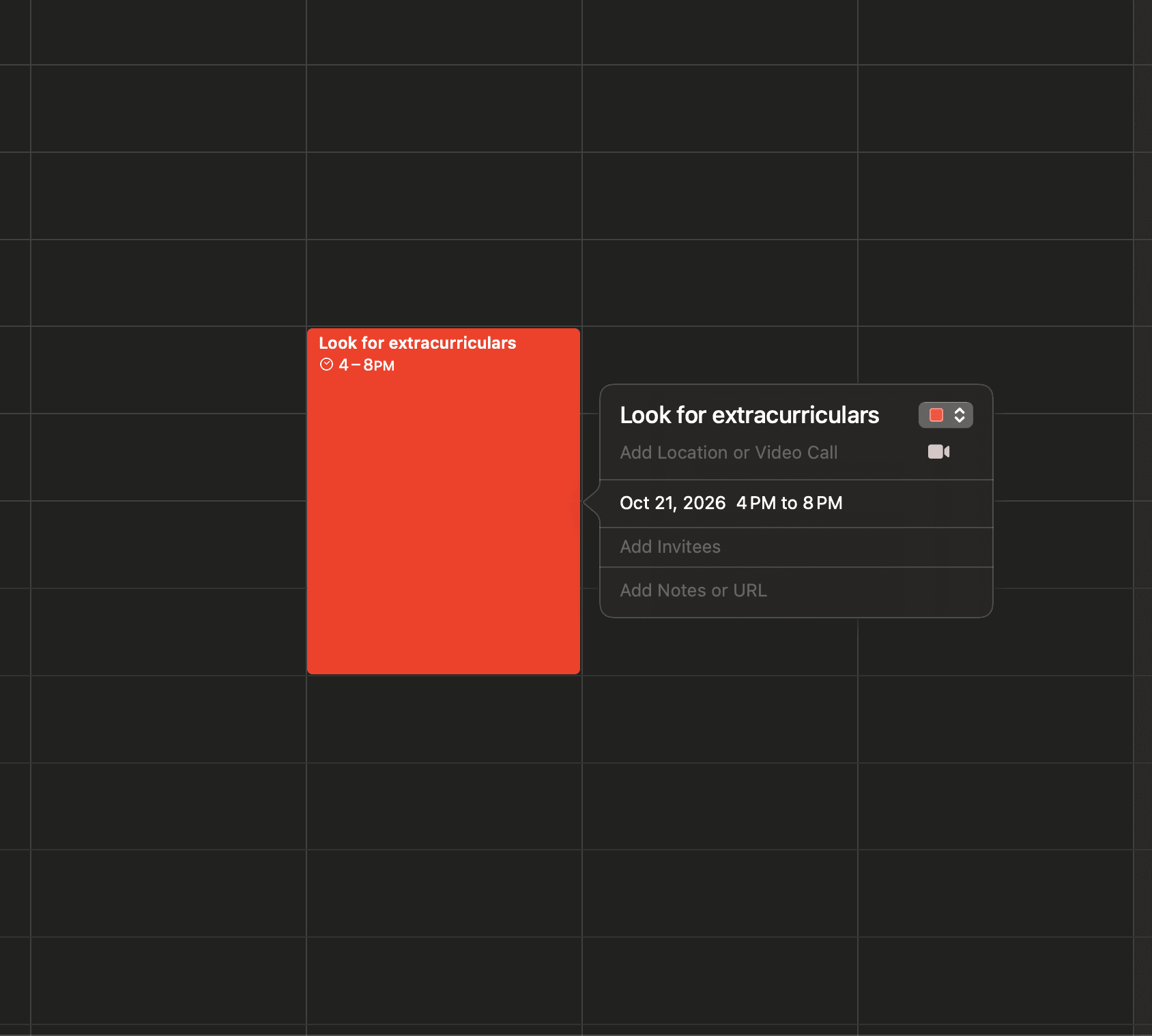 A single scholarship-related task squeezed into a personal calendar, easy to lose track of